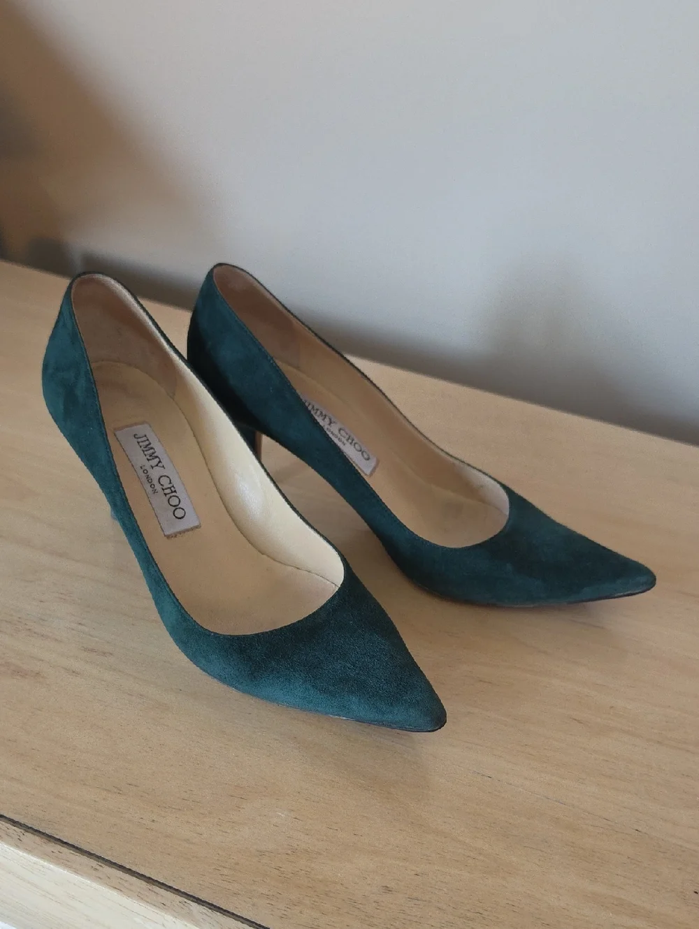 Jimmy Choo Teal Green Suede Pointed Pumps - Picture 1 of 12